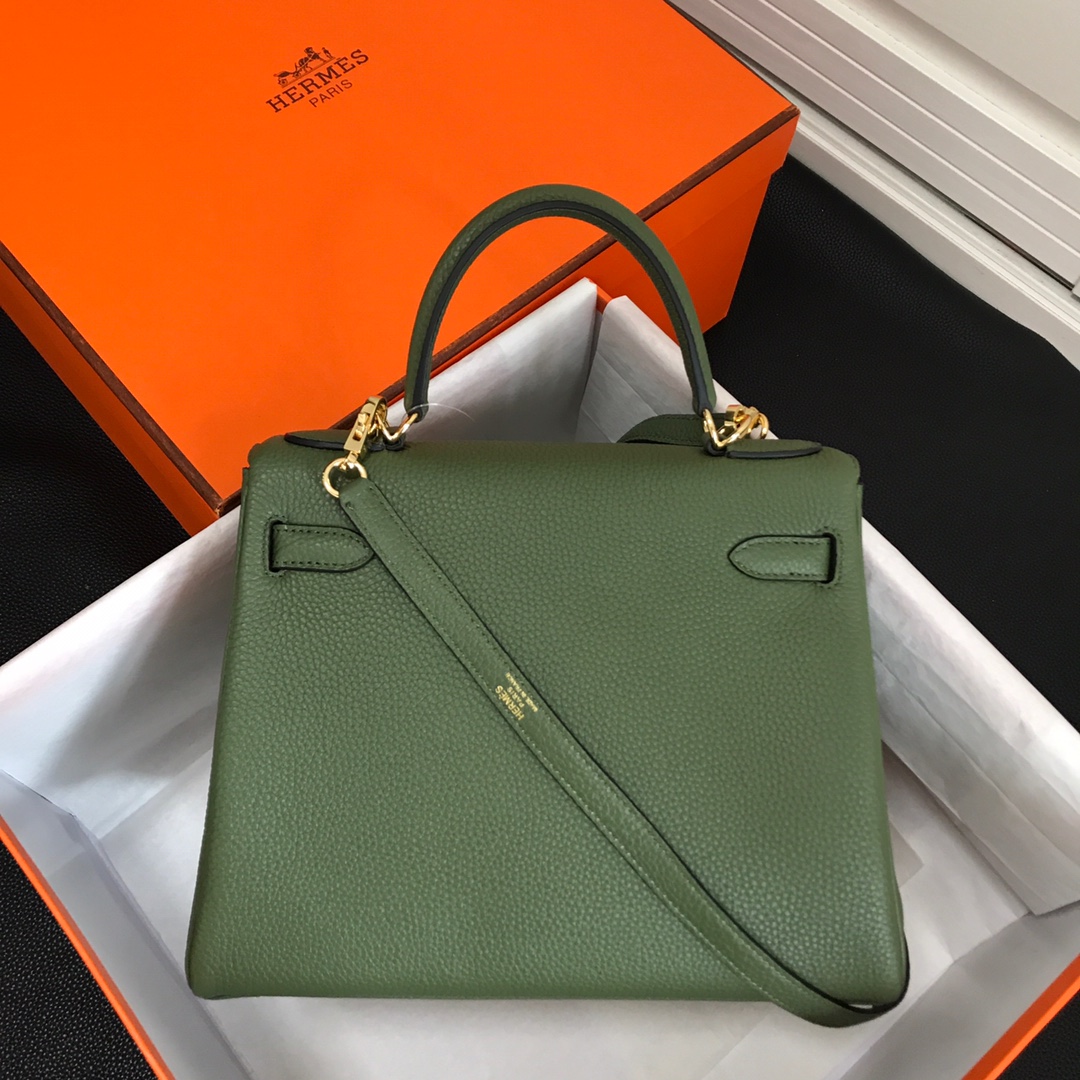 Hermes Kelly 32cm Handbag Shoulder Bag in Forest Green Togo Leather